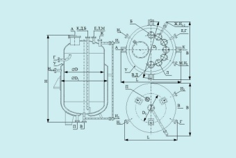 Чертеж Вертикальные аппараты ВЭЭ с эллиптическими днищами и рубашкой
